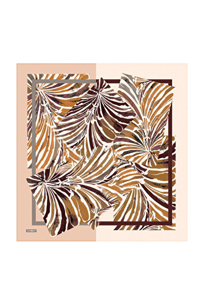 Bursa İpek Salmon Tropical Pattern Twill Silk Scarf