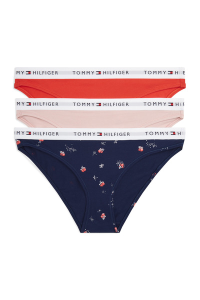 Tommy Hilfiger Women's 3-Piece Bikini Mini Floral/Fire Red/Hazy Pink Panty Set