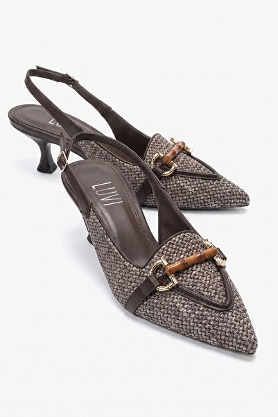 LuviShoes حذاء OSCA نسائي بكعب عالٍ ومشبك من القش البني ومقدمة مدببة