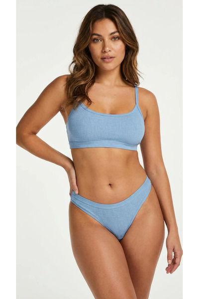 lunaintim Fitilli (Ribbed) Ribana Tanga - Geniş Bantlı, Esnek ve Sporcu Kesim Model - Sky Blue