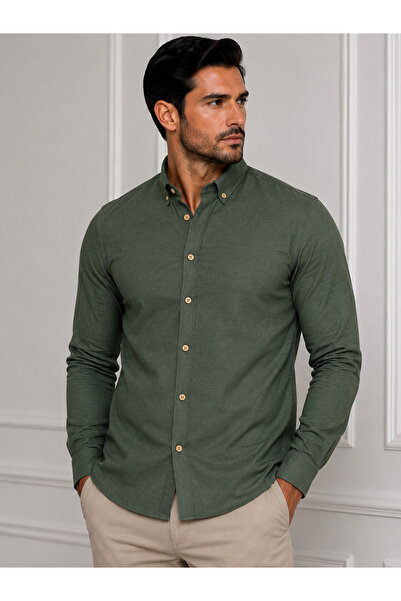 PASSERO Slim Fit Long Sleeve Epaulet Linen Shirt