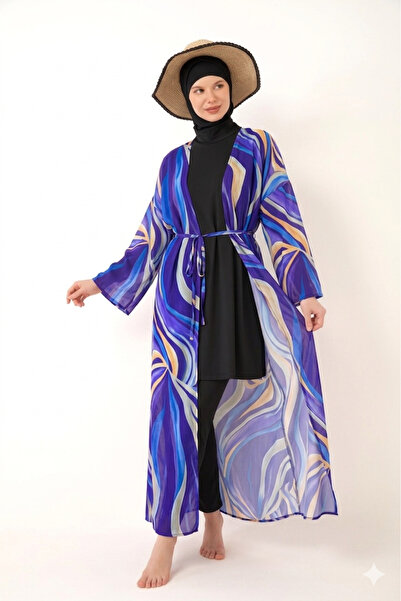 medipek Patterned Pareo over Hijab Swimsuit