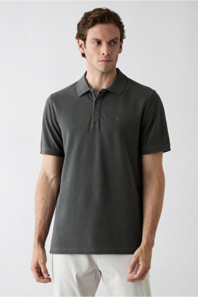 Kiğılı Regular Fit Buttoned Polo Collar Embroidered 100% Cotton T-Shirt