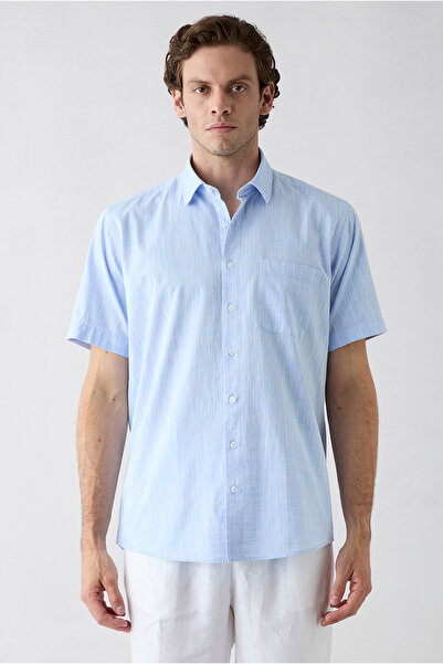 Kiğılı Short Sleeve Regular Fit Pocketed 100% Cotton Linen Look Shirt