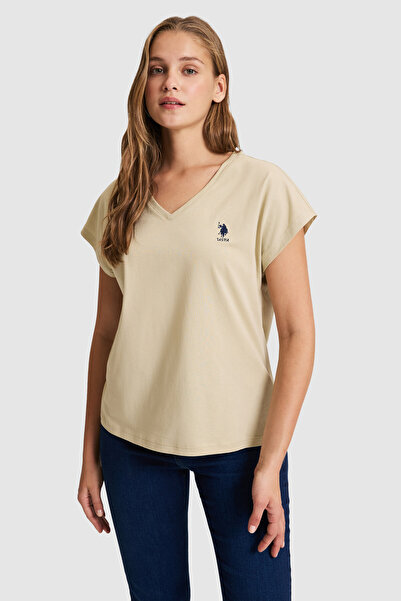 U.S. Polo Assn. Women's Light Khaki Crew Neck Basic T-Shirt 50323541-Vr183