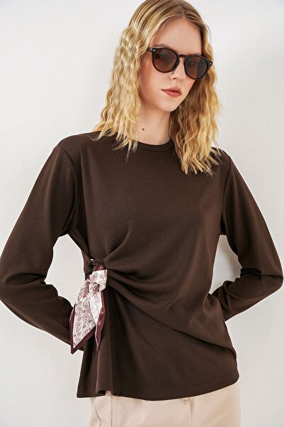 Hiccup Bdart Women's Long Sleeve Crew Neck Top with Tie Detail