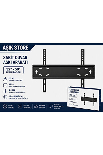 AŞIK STORE Sabit TV Askı Aparatı 32-50 İnç Universal TV Duvar Askısı VESA 400...
