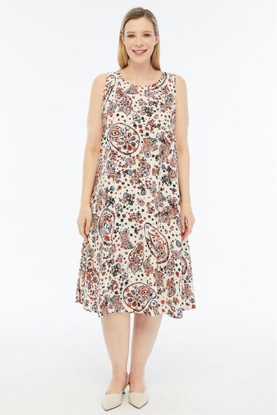 Sedef Moda Evi Fashion |   Plus Size Pomegranate Flower Patterned Summer Dress |   100% Viscose |   Flowing |   Daily Comfortable |   M