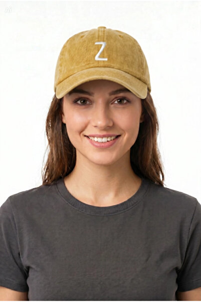ŞapkaMania Letter Z Yellow Embroidered Washable Vintage Unisex Hat