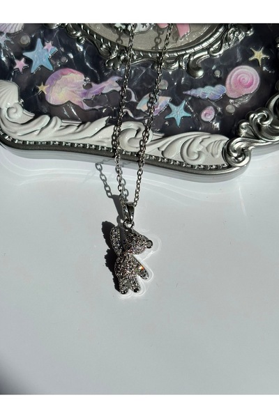 Dem Accessory çelik | Ayıcık figürlü kolye