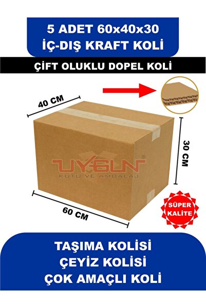 Uygun Kutu ve Ambalaj 5 ADET 60x40x30 EV TAŞIMA KOLİSİ, ÇEYİZ KOLİSİ, BOŞ KOL...