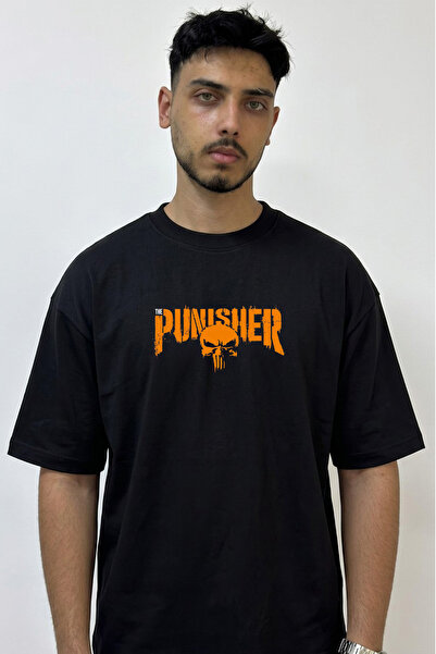Anetos Μαύρο μπλουζάκι με στάμπα Punisher_1 Design σε μεγάλο μέγεθος