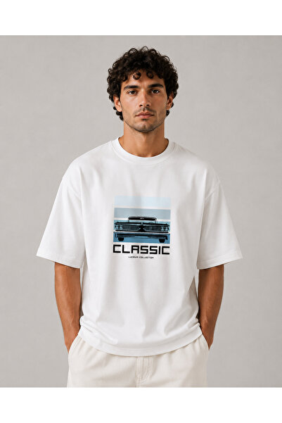 Unisex Classic Baskılı Üç İplik Oversize T-shirt