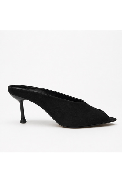 SHOELUKS Black Suede Stiletto Heeled Mule Slippers