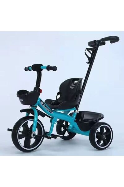 happyworld2026 Tricicleta copii cu maner parental,2 cosulete/Albastru