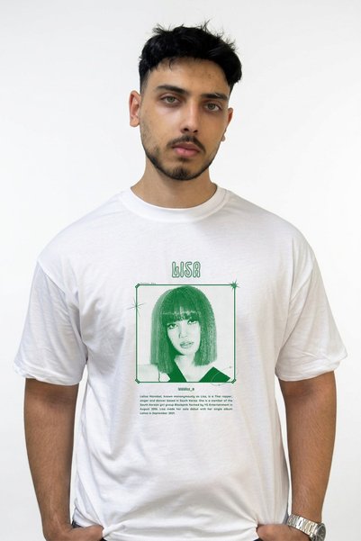 Anetos Tricou alb oversize cu imprimeu Lisa Blackpink Design