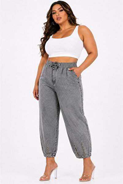 ZANESSİ FASHION Plus Size Mom Women's Pants with Elastic Waist and Laces