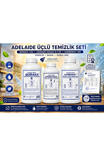 adelaide Boraks+Çamaşır Sodası+Karbonat Üçlü Temizlik Seti (Analiz Sertifkalı)