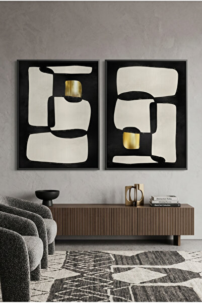 Jasmine Art Abstract Modular Diptych Geometric Wall Art | Framed Canvas Print...