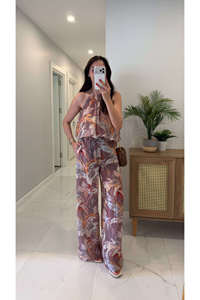 BİRCANÇİL Ron Mink Patterned Belted Blouse and Trousers Set