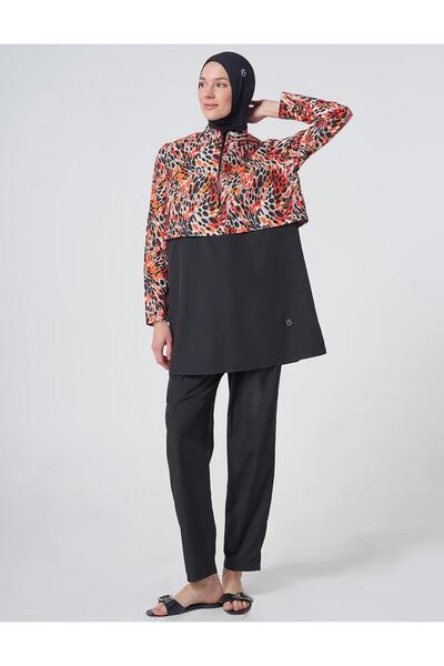 Kayra Spot Pattern Hijab Swimsuit Black