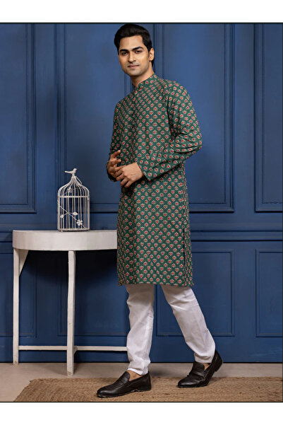 Devoiler Mens All-Over Printed Cotton Kurta Set