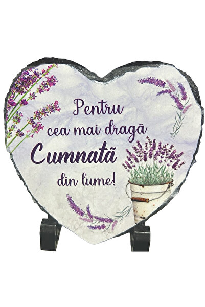 LimArt Placa decorativa ardezie in forma de inima, Lavanda, 14x13 cm - "Pentr...