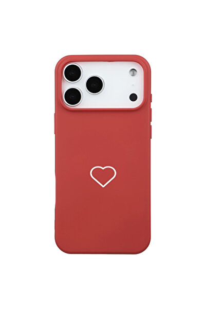 Casen iPhone 17 Pro Kırmızı Lansman Renkli Silikon Beyaz Kalp Desenli Kamera ...