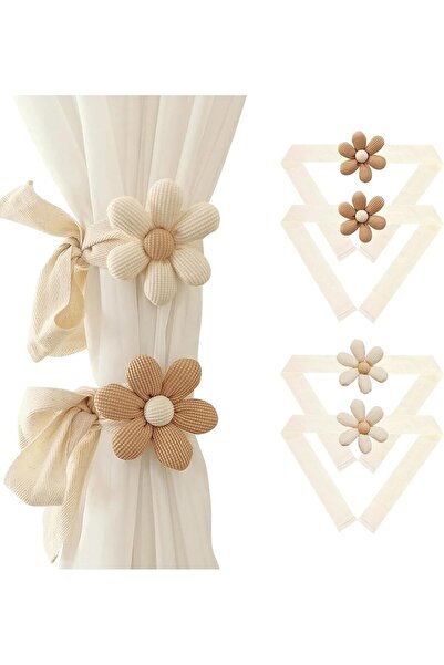 Arabest 4 Pack Flower Curtain Tiebacks, Boho Daisy Curtain Holdbacks, 3D Desi...
