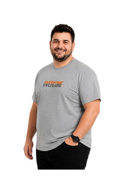 BattalModa Men's Plus Size Melange Gray Crew Neck Short Sleeve Overcome T-Shirt 3Xl-4Xl-5Xl-6Xl