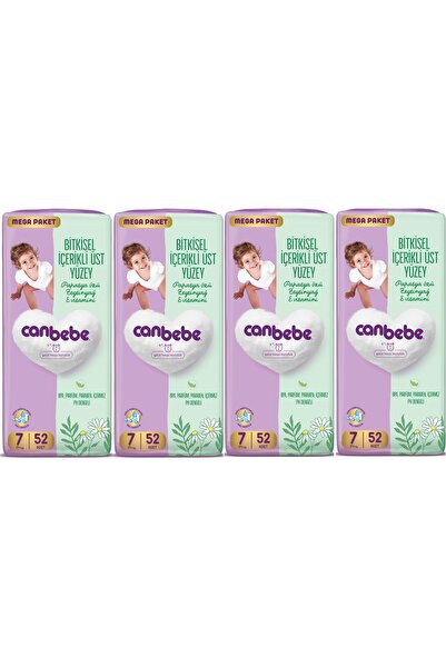 Canbebe Bitkisel İçerikli Üst Yüzey Mega Paket 17+ Kg 7 Beden 208 Adet