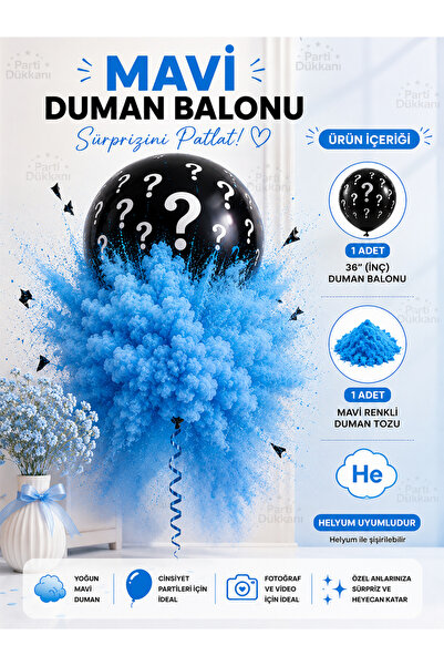 Parti Dükkanı 36 İnç (90 cm) Cinsiyet Partisi Mavi Duman Balonu Seti – Helyum...