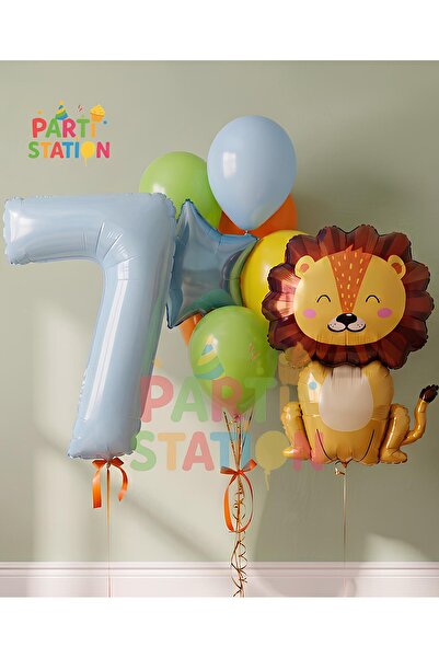 Parti Station Safari Lion Themed 1St Birthday Balloon Set 9 Piece Animal Figu...