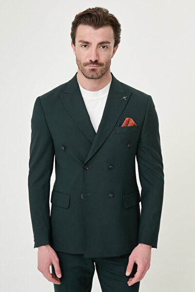 Mcr Straight Slim Fit Wide Collar Double Breasted Men's Suit Emerald - 45476.26Y
