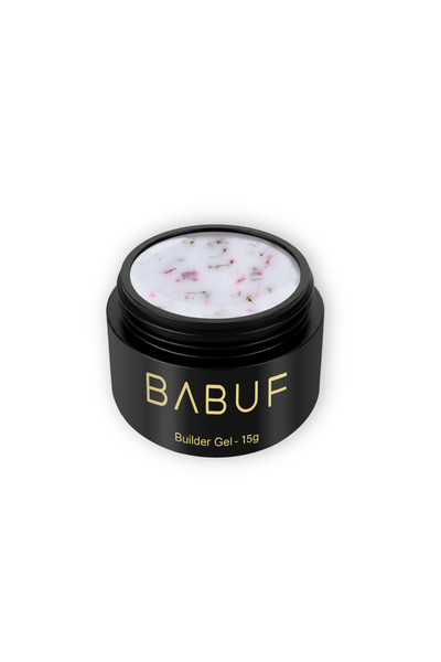 BABUF Gel construcție Milky Bloom, flori uscate roz, alb lăptos, 15g