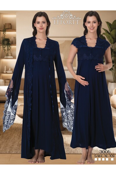 EM&FA TEKSTİL Maternity Lace Detailed Nightgown Set with Nursing Compartment ...
