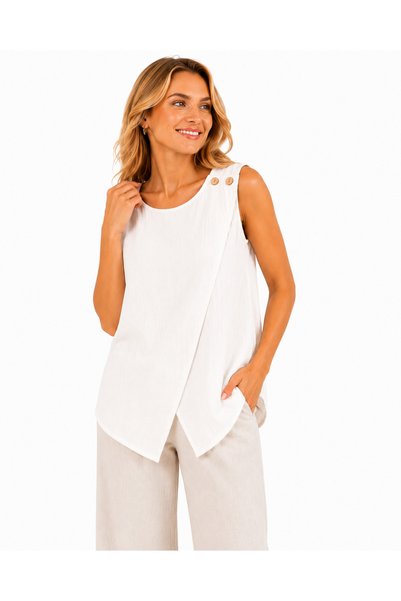 duygu altıntaş 100% Muslin Asymmetrical Cut Sleeveless Blouse – Lightweight, Breathable Summer Women's Blouse
