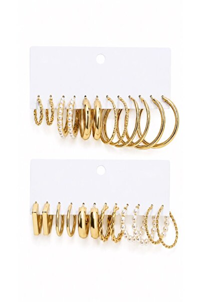 Nevara Luxury 12 Pairs Set of Gold Color Fashionable Mixed Designs Women's Ea...