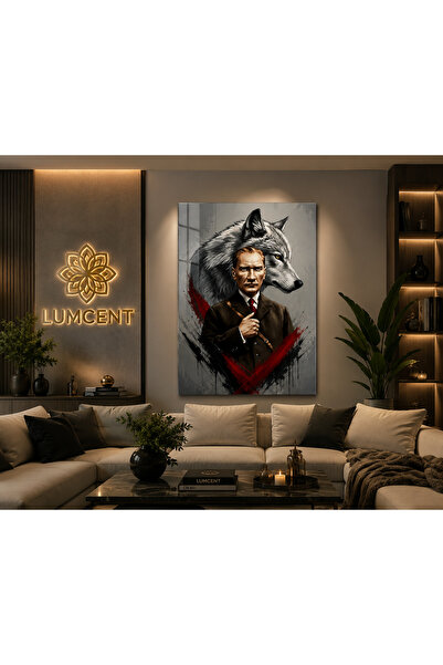 Lumcent Premium 4 mm Temperli Cam UV Baskı Mustafa Kemal Atatürk ve Bozkurt T...