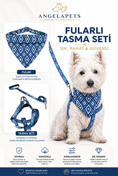 Angelapets Adjustable Scarf, Chest Harness and Travel Strap Set of 3