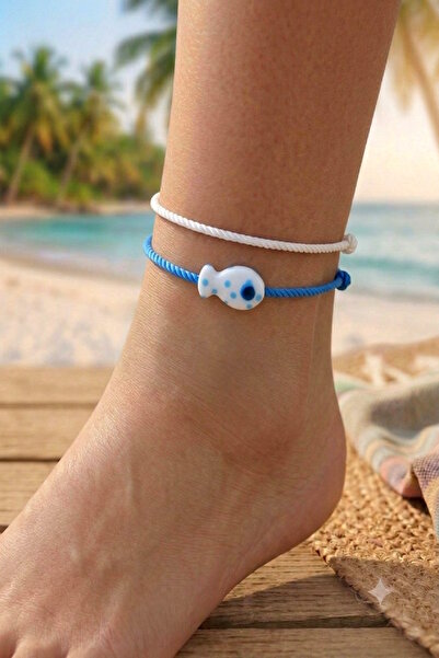 Shepidi 2-Piece Spotted Ceramic Fish Adjustable Rope Anklet