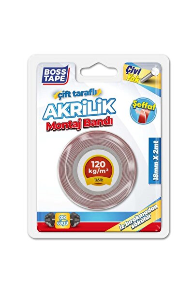 Boss Tape Bandă de montaj acrilică, cu două fețe, transparentă, 120 kg, 18 mm...