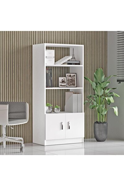Adore Biblioteca Farya cu 2 usi si 4 rafturi, Alb, 64x140x36 cm
