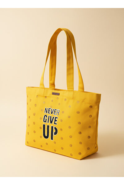 Vogue Visage Never Give Up' Embroidered Canvas Tote Bag