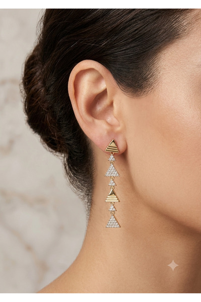 By Zeyna Aksesuar Premium Geometric Stone Women's Earrings