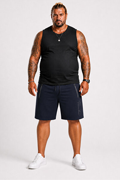 MocGrande Large Size Zippered Prime Time Combed Cotton Shorts 26620 Navy Blue