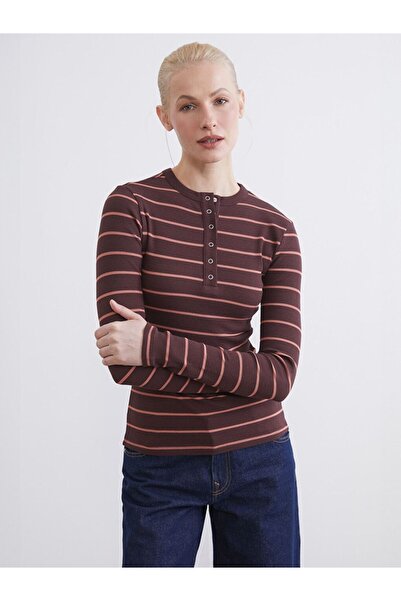 LC Waikiki Lcw Everyday Brown Crew Neck Striped Women's Bodysuit