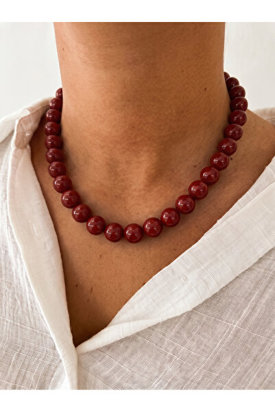 Esdem Accessories Koyu Bordo Renkli Tek Sıra Boncuk Kolye