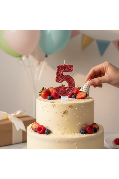 Miki & Miki Kırmızı Sim Pasta Mumu Doğum günü mum 5 yaş