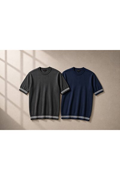 ixir 2-Pack Men's Short-Sleeved Crew Neck Knitwear T-Shirt 100% Cotton Summer...